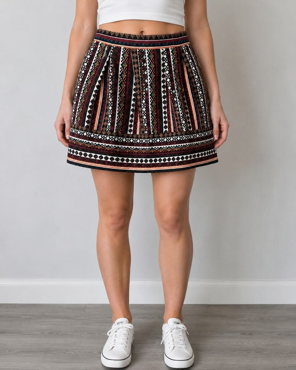 Xhilaration Quilted Tribal Aztec Mini Skirt Large Boho Southwestern Pull On NWT